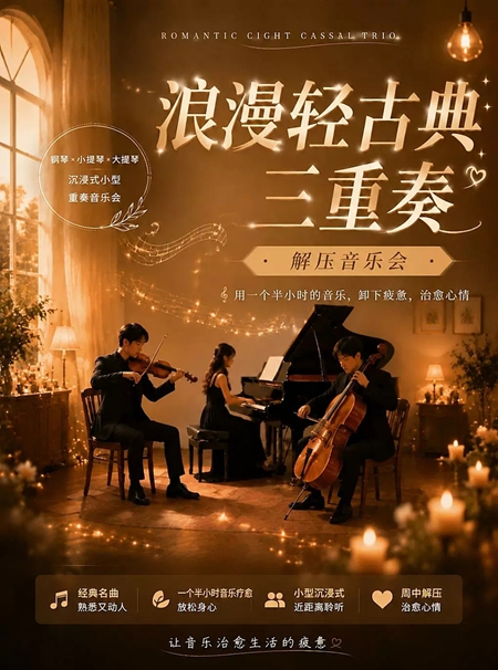 【北京】浪漫轻古典三重奏-解压音乐会-皮亚佐拉｜坂本龙一｜自由探戈｜圣诞快乐！劳伦斯先生